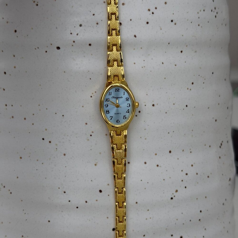 SKU0508 Retro Gold/Blue Women Oval Watch Vintage vibe Stainless steel + gift bag - Picture 5 of 8